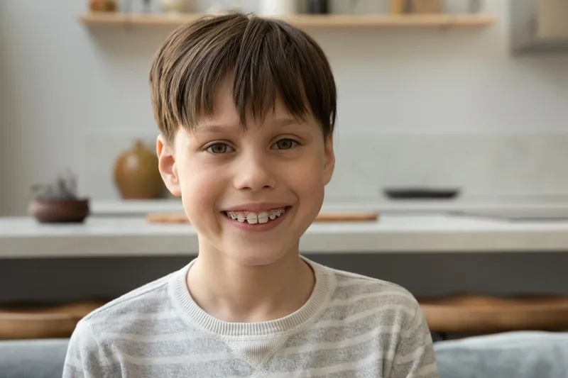 A young patient smiling with new orthodontic braces